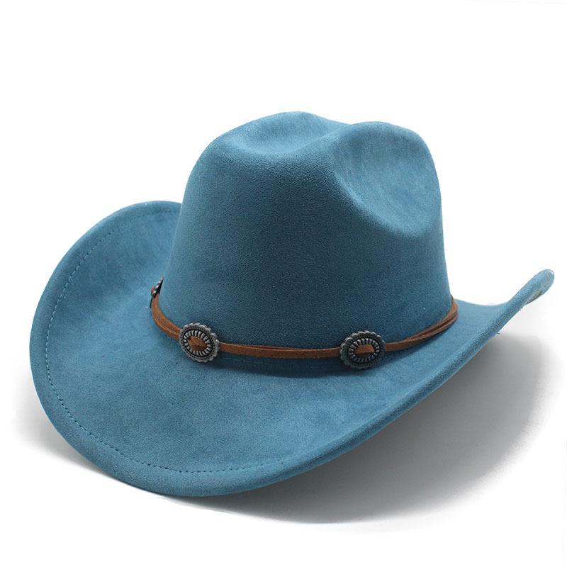 Ethnic Style Suede Western Cowboy Hat Woolen Jazz Top Hat Men And Women'S Ethnic Style Autumn And Winter Felt Hat Big Eaves Hat