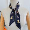 French Style Women Horse Printing Skinny Bag Scarf Luxury Twill Silk Foulard Ribbon Tie Head Scarves For Ladies