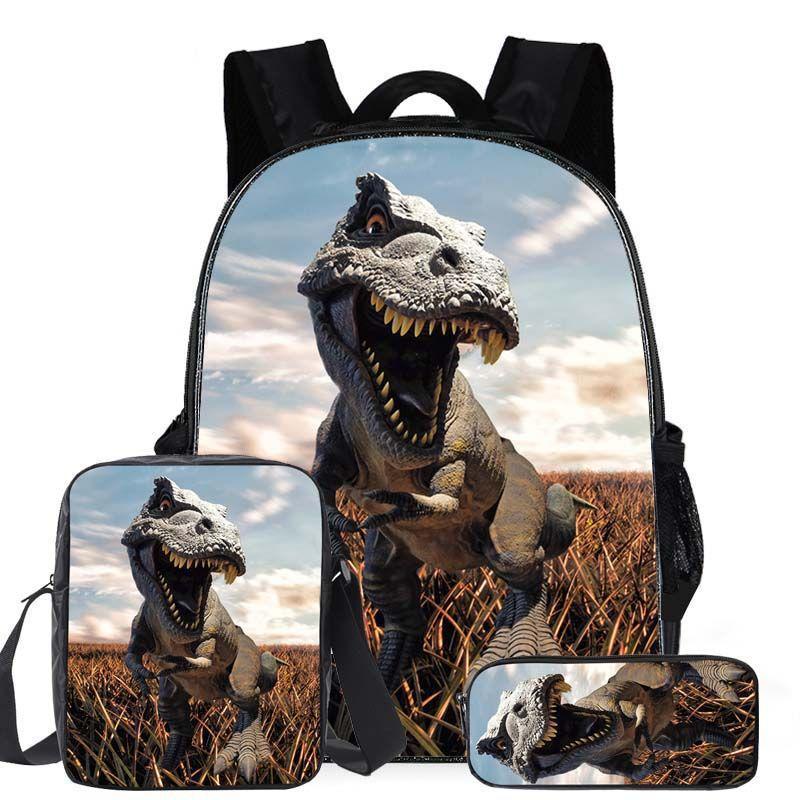 Jurassic World Dinosaur Backpack Set 3-Piece Student School Bag Lunch Bag Pencil Case