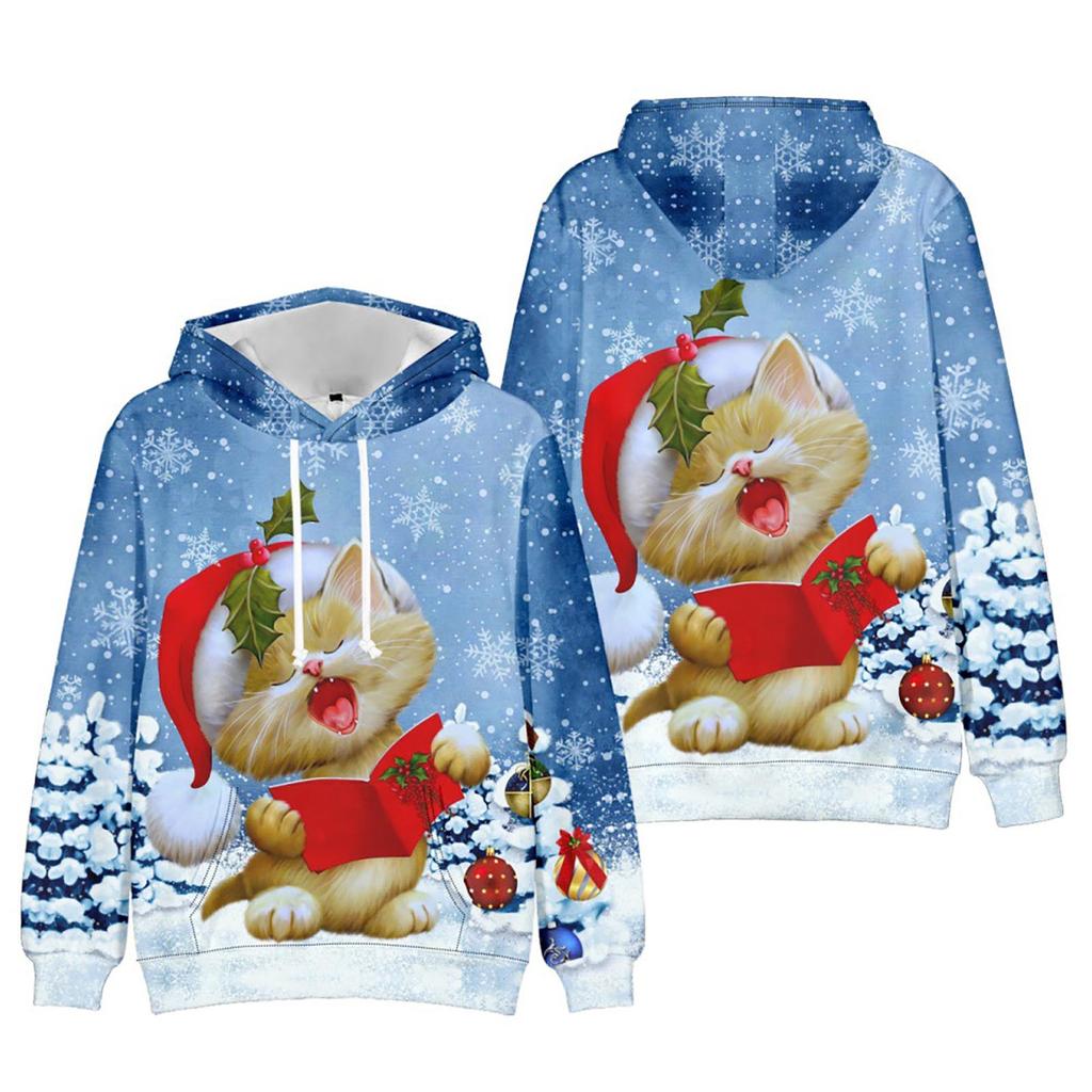 Свитер с капюшоном с рождественским принтом и длинными рукавами для мужчин и женщин весной и осенью