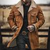 Men Jacket Autumn Winter Woolen Coat Lapel Single-Breasted Mid-Length Windproof Jacket Suede Multi Pockets Outerwear
