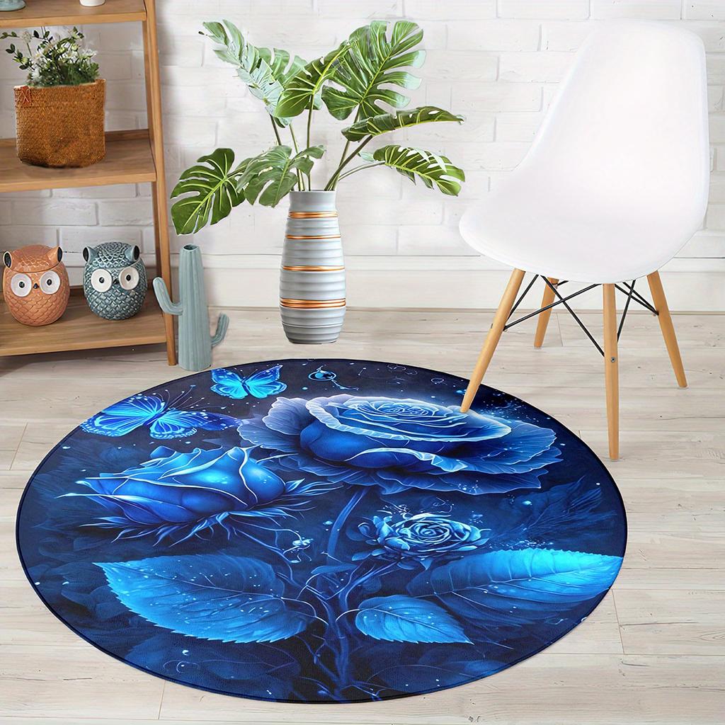 Роскошный узор из голубых роз Круглая форма Напольные коврики Кухонный коврик-дорожка для прихожей Ковер для спальни Гостиной Мягкий ковер Нескользящий ковер