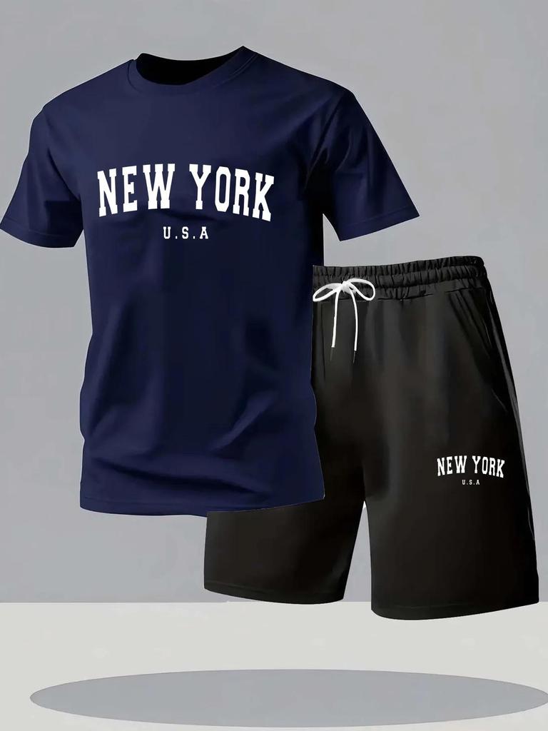 Men's Plus Size Summer Fitness T-shirt & Shorts Set - Round Neck, Casual Sportswear