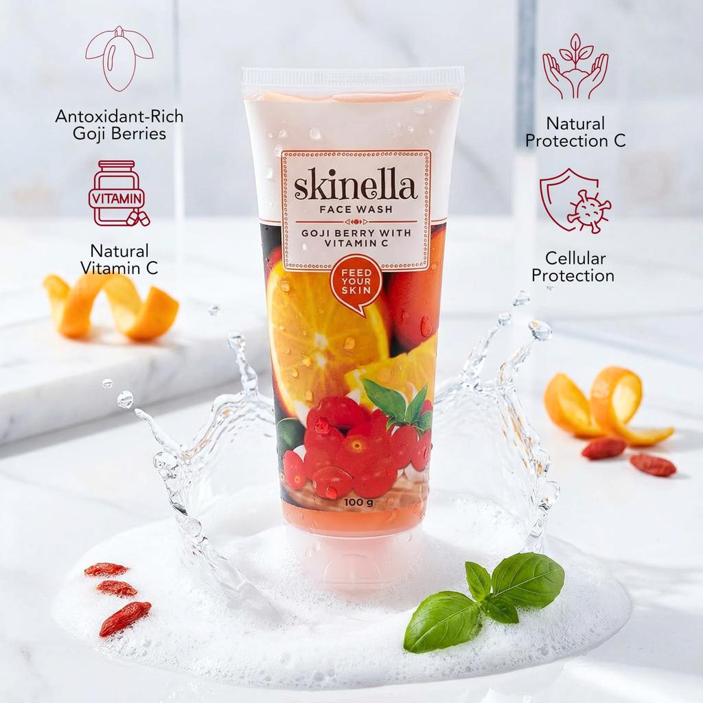 Пенка для умывания Skinella с витамином С и ягодами годжи для очищения от загрязнений, 100 г (Пакет из 1)