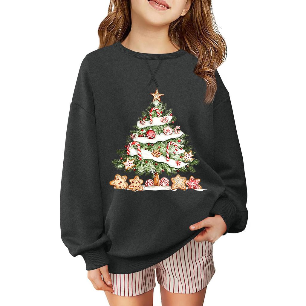Children's Fashionable Casual Long-sleeved Loose Christmas Print Pullover Sweatshirt