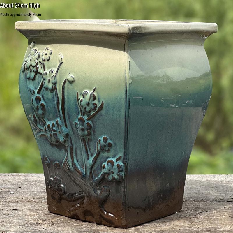 Терракотовый горшок для суккулентов ручной работы, большой квадратный с глянцевой глазурью и дышащим дизайном.