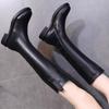 Fashion Black Middle Heel Round Toe Knee High Shaft Shoes Woman Autumn Winter Designer Luxury New In Warm Leather Long Boots for Women