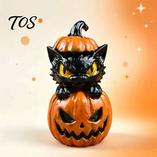 Decorative Desktop Sculptures Halloween Black Cat & Pumpkin Resin Ornaments, Cute Figurines, Artistic Craft Collectibles Cartoon And Statue