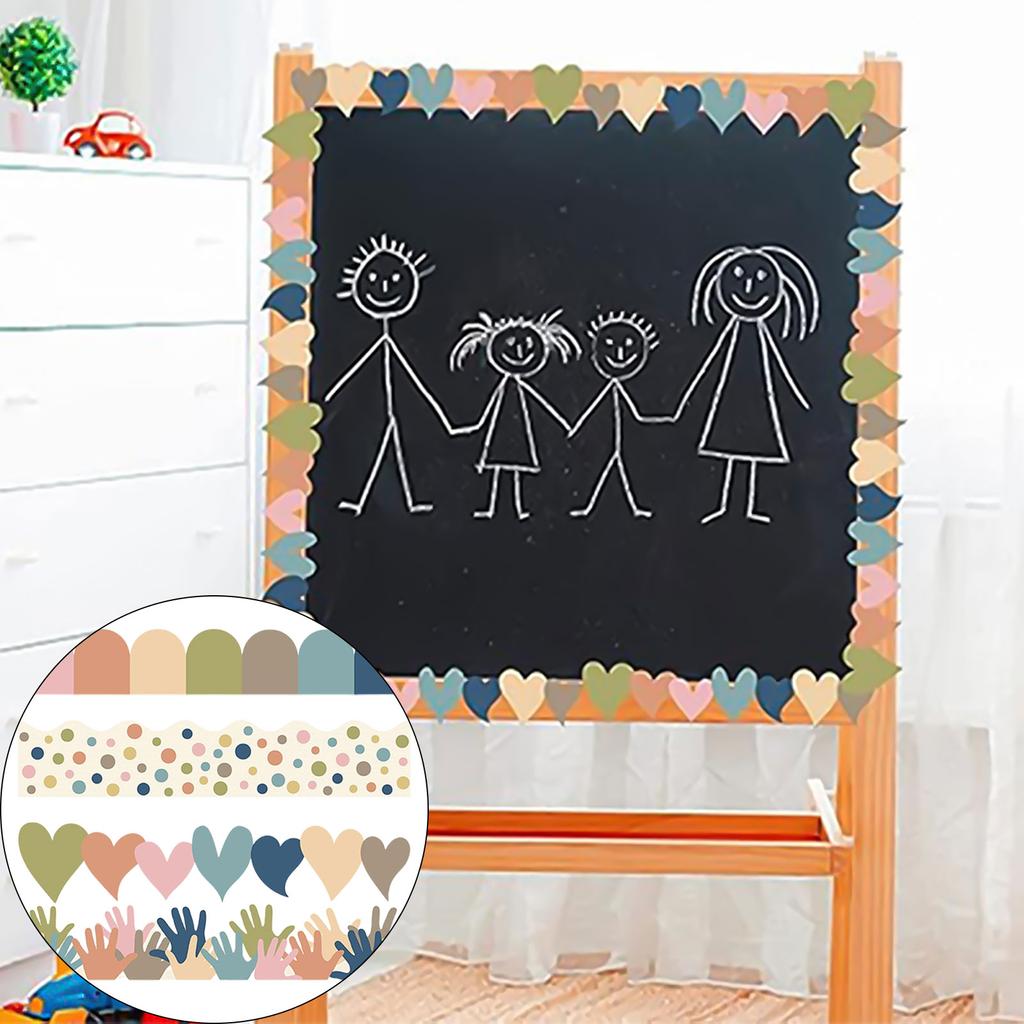80Pcs Bulletin Board Border for Classroom Chalkboard Decoration Heart Border Trim Colorful Dot Border Trim Wall Decals