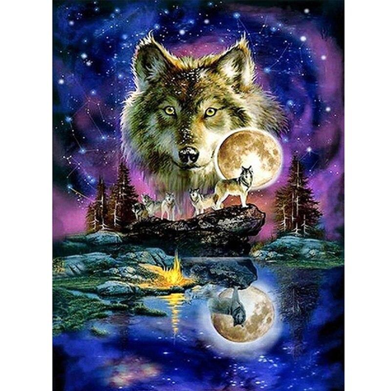 5D DIY Алмазная картина Набор Пейзаж Волк Искусство Алмазная вышивка Стразы Украшения для дома