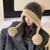 Большие помпоны Пушистые меховые наушники Шапки для женщин Женские Мягкие плюшевые Зимние теплые Вязаные плюшевые шапки Уличные Снежные Лыжные береты