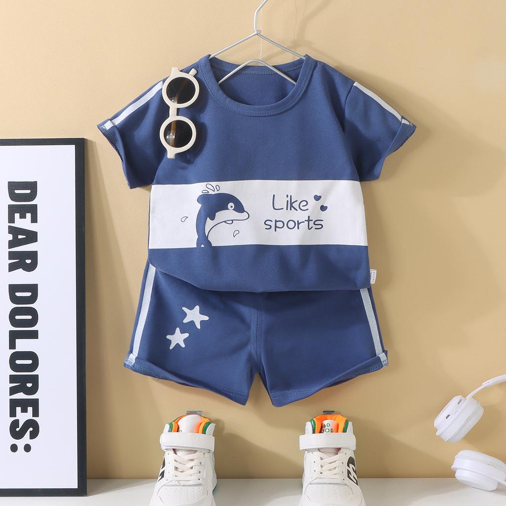 Children Short Sleeve + Shorts 2 Pieces Sets Summer Kids Clothes Boy Girl Baby Thin Cotton Tee Tracksuits Outfits