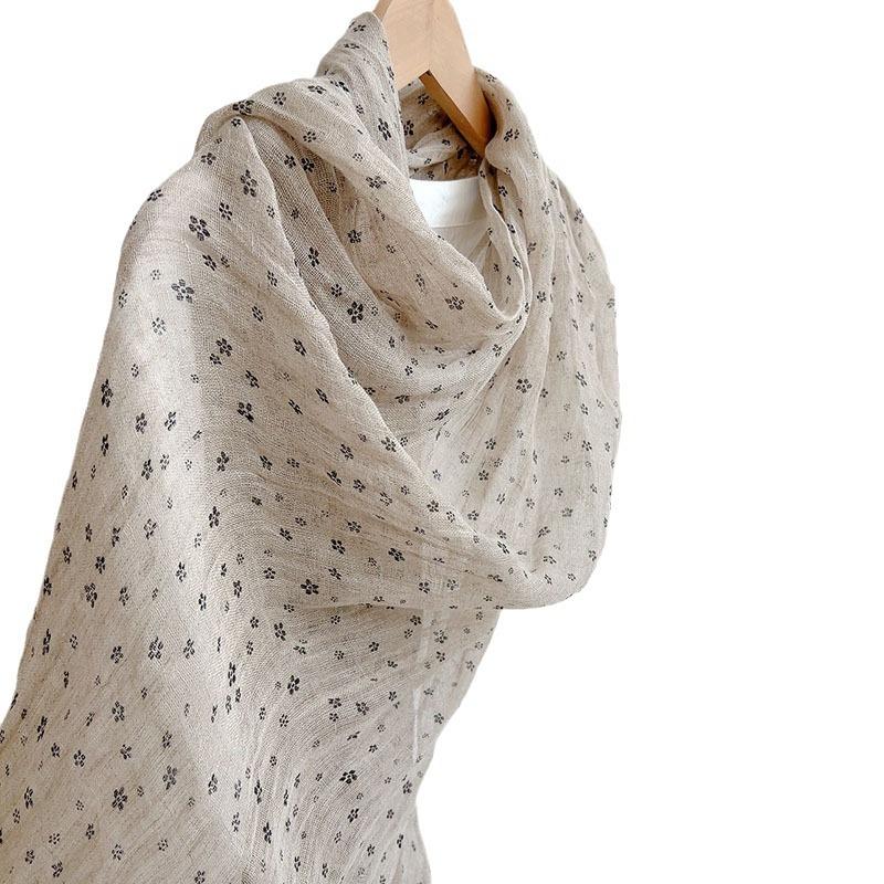 Japanese Rain And Dew Hemp Primary Color Floral Small Flower Linen Scarf Breathable Thin Shawl Neck Protection Sun Protection Silk Scarf Women