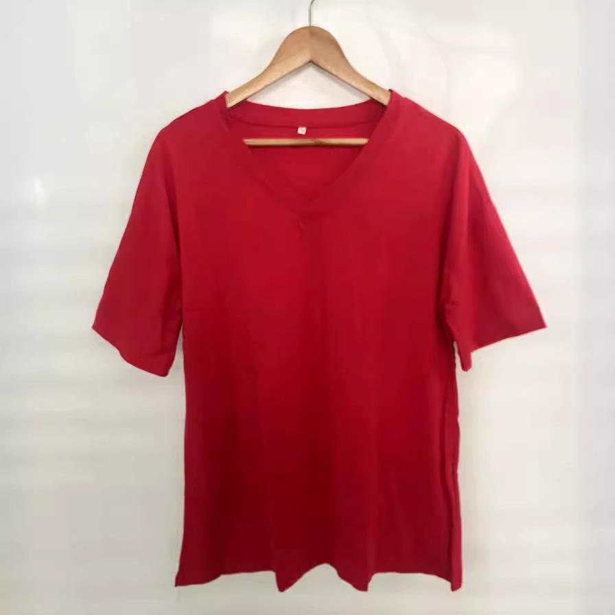 Европейский и американский женский летний однотонный свободный топ из хлопка с V-образным вырезом