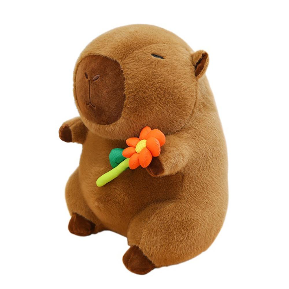 Brown Capybara Plush Doll Fluffy Capybara Stuffed Doll Lovely Flower Capybara Plush Toy  Birthday