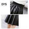 Women Faux Leather Skirt High Waist Elastic Waist Solid Color Soft Pleated Skirt Breathable Smooth Above Knee Length Club Nightclub Short Mini Skirt