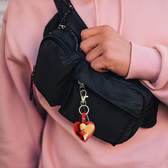 Handmade Faux Leather Heart Keychain Good Luck Decorative Love Charm Keyring Bags Backpacks Cars Accessories