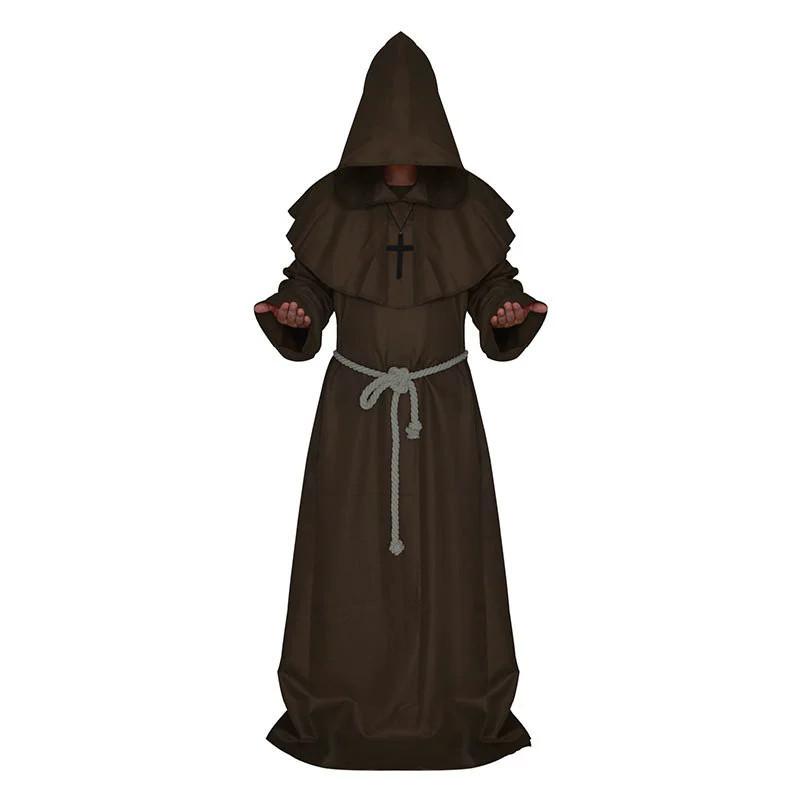 Средневековый Костюм Монаха Волшебника Жреца Комплект с Мантией и Шалью Для Косплей Мероприятий и Хэллоуина