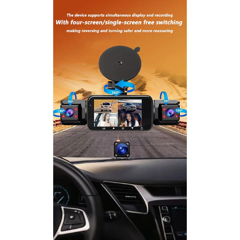 dashcam 4 channels wifi car dvr dashboard cameras for car way back box parking mode 24h front and rear interior 360 dash cam