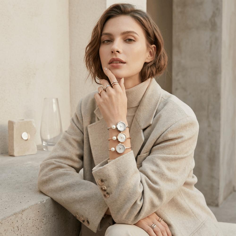 Elegant Pearl Bracelet Watch Fashion Rhinestone Dial Watch Quartz Wristwatch  Evening Party