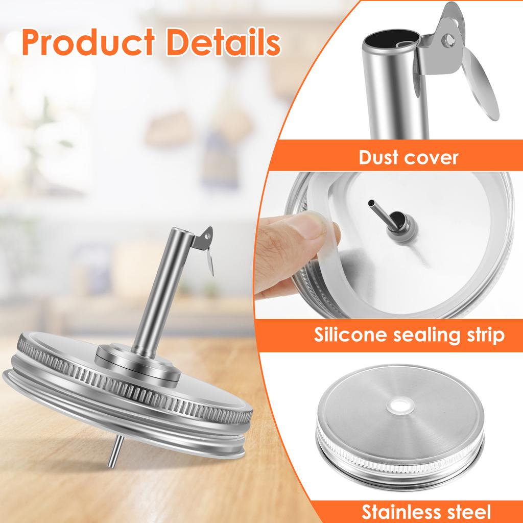 2/4 Pcs Mason Jar Pour Mouth Lid Stainless Steel Mason Jug Flip Cap Dustproof Leakproof Glass Jar Flip Cap Easy to Use Mason Jug