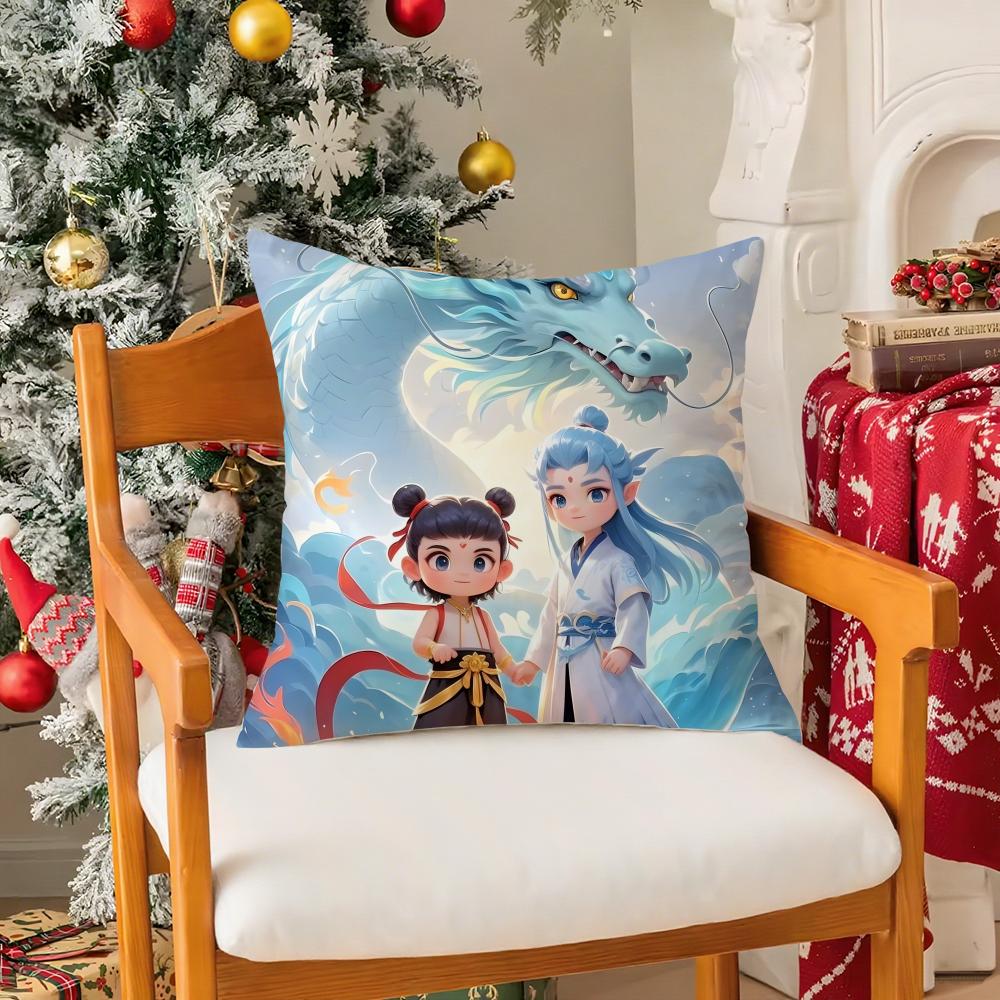 Chinesestyle Cartoon Art Film NNe Zha Pillow Case Silky Short Plush With Invisible Zipper Dustproof Sofa Cushion Cover