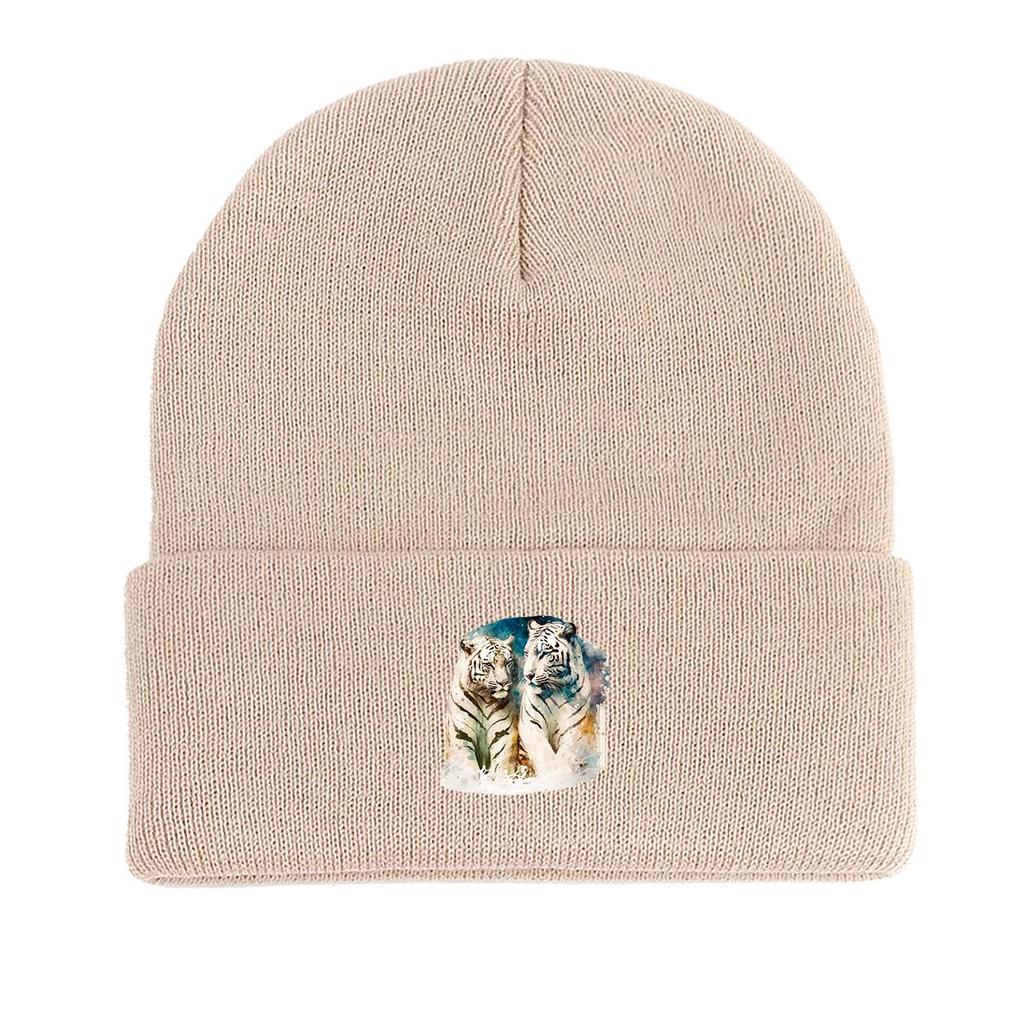 Tiger Lovers Warm Knitted Hat Beanie, Animal Skullies Beanies Autumn Elastic Simple Bobble Hat Knit Cap Beanie