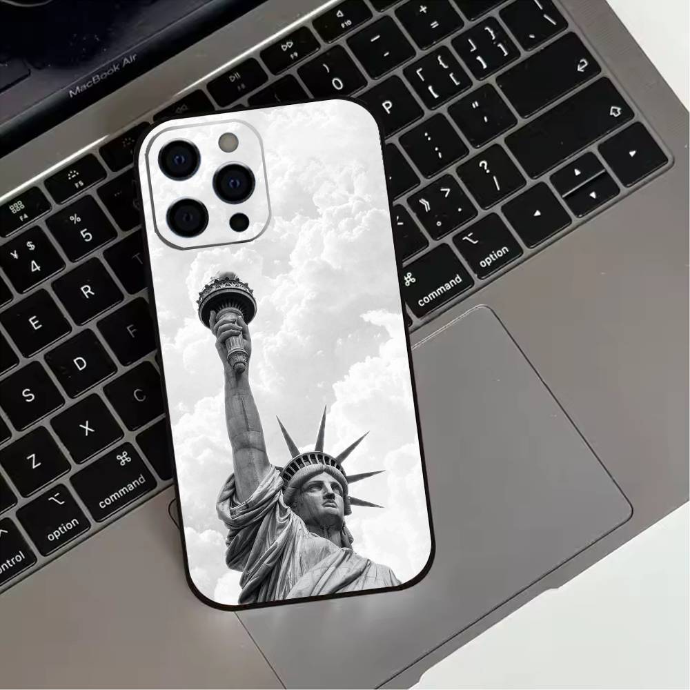 Америка США Флаг Статуя Свободы Чехол для телефона Для iPhone 17,16,15,14,13,12,11 Plus,Pro Max,XS,Мягкий силиконовый Черный чехол