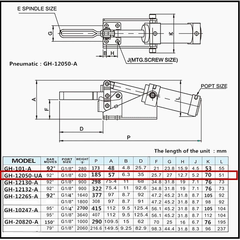 GH-12050 pneumatic power clamps air powered clampair powered clamps 12050UA WDC MS C-LD HS CH GH-12050