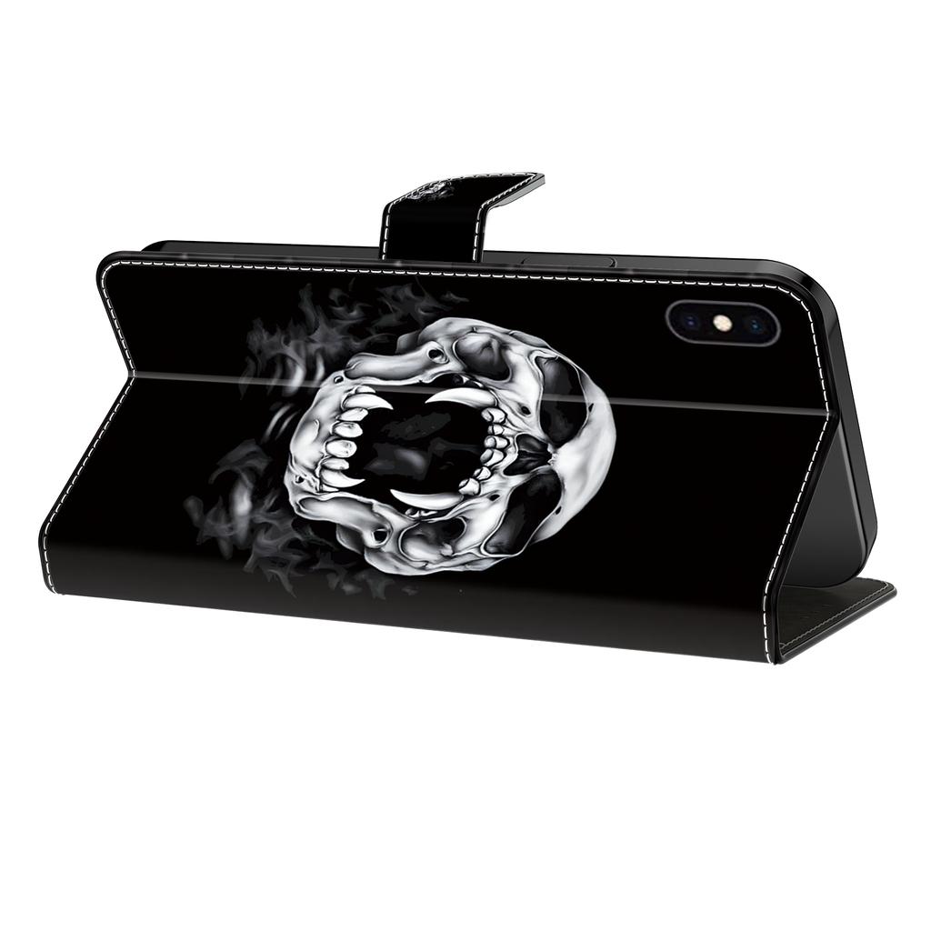 Fangs Skull Head Pattern PU Leather Wallet Flip Photo Frame Book Case for iPhone Samsung Huawei Honor Xiaomi Redmi Oppo Sony Motorola Nokia Google