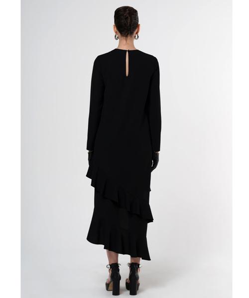 Greedius Asymmetrical Black Ruffle Dress