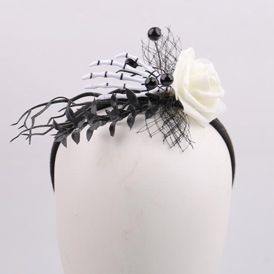 Halloween Flower Headband for Women Gothic Rose Skull Skeleton Hand Headpiece Floral Cosplay Dress-up Accessory for Halloween Parties Events