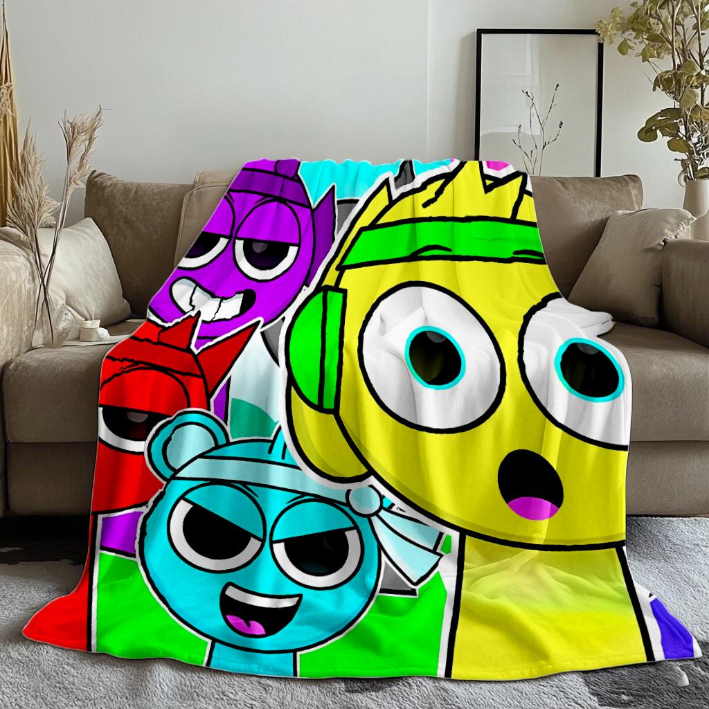 Game Cartoon S-Sprunki I-Incredibox Printed Blanket Plush Nap Sofa rug for Living Room Office Bedroom Birthday Home Travel Kid