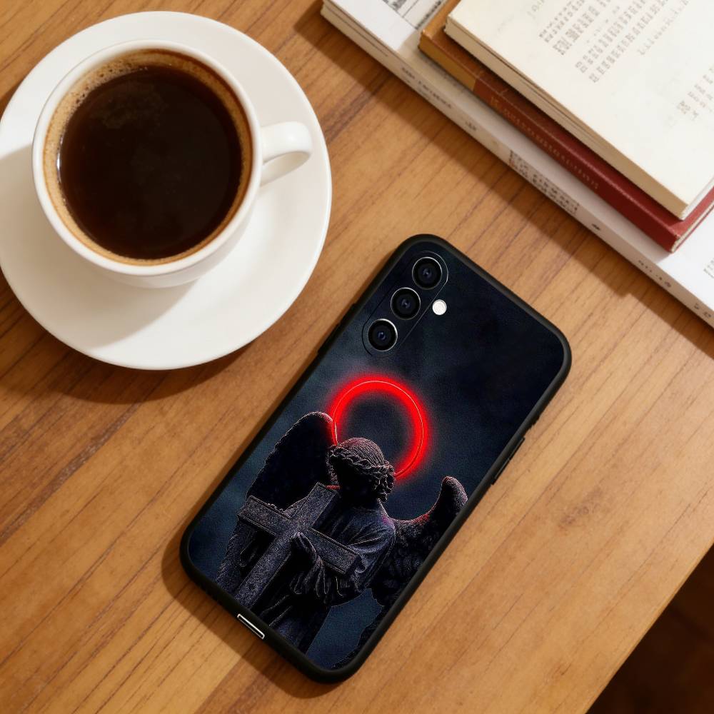 Archangel Michael Cross Phone Case Black Silicone Soft For Samsung Galaxy A73,A72,A71,A70,A53,A52,A51