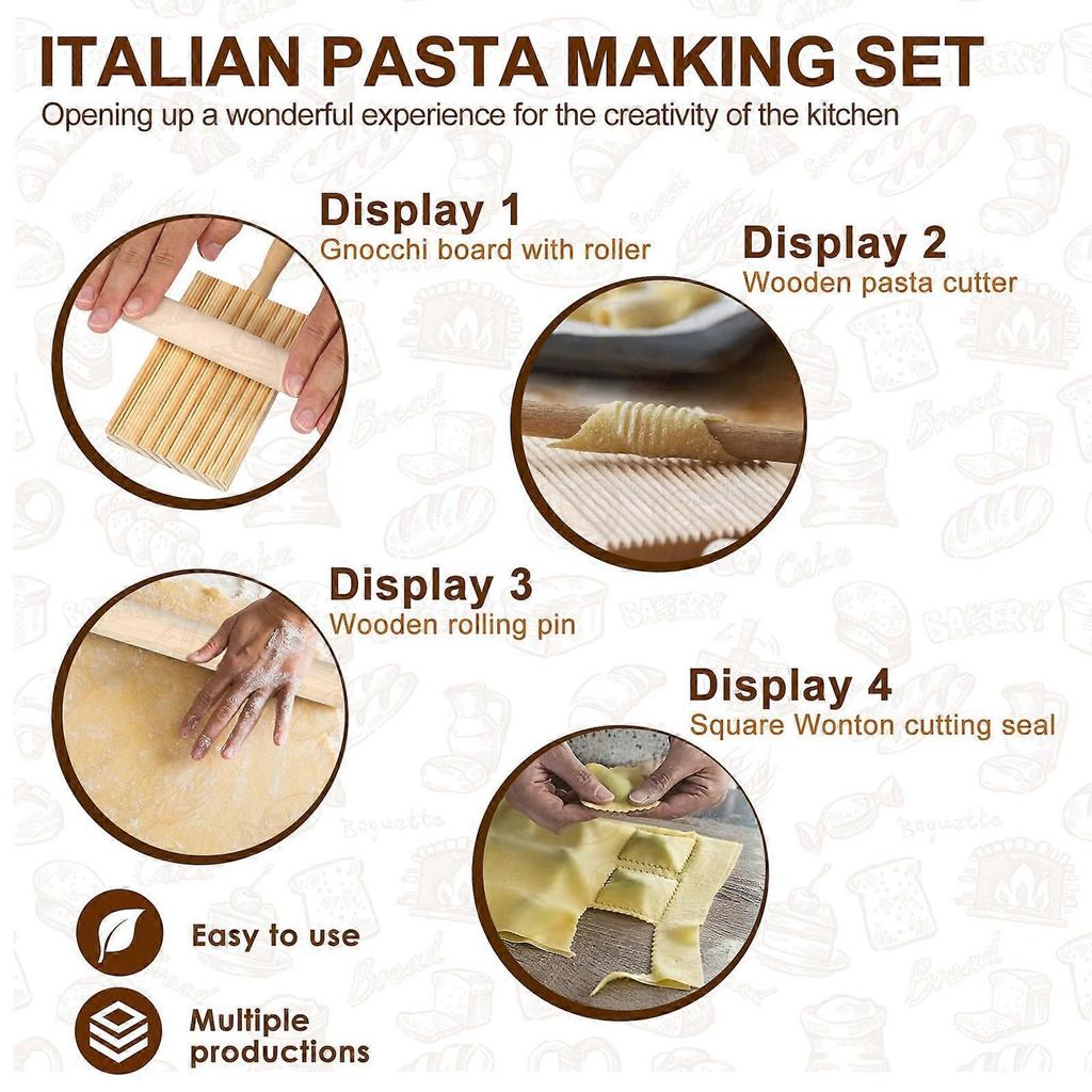 11-Pc Pasta Making Kit W/ Wooden Rolling Pin, Gnocchi Board, Dough Cutter, Dumpling & Ravioli Maker – Compatible with All Kitchens less