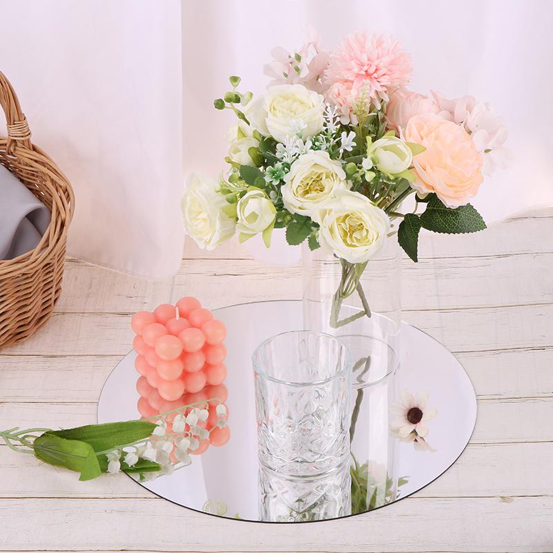 Круглый зеркальный стеклянный поднос, акриловые круглые тарелки для свечей, украшение для свадебного стола, большая емкость, плитка для блюд