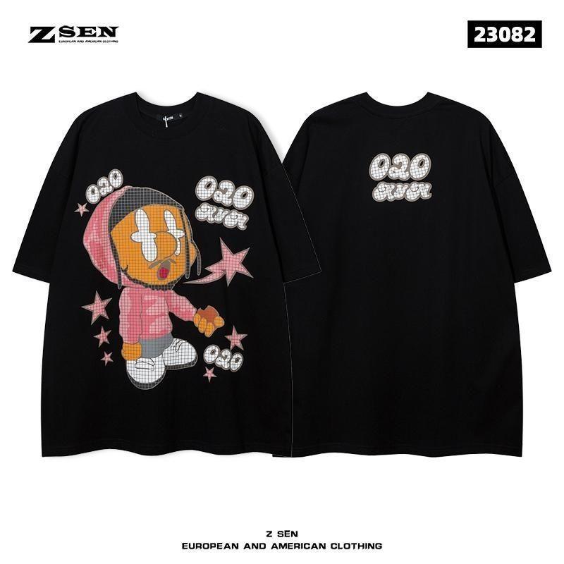 High Street Original Retro Short-sleeved Men's American Trendy Brand Hip-hop Dark Personality Printing Loose Cotton T-shirt