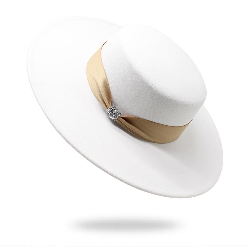 Шляпа с плоским верхом женская британская универсальная ретро бежевая шерстяная черная белая фетровая шляпа 10 см