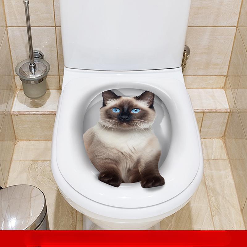 Креативная реалистичная 3D наклейка на унитаз с милым котом Vision, забавная наклейка с изображением животных для ванной комнаты, декор крышки унитаза, самоклеящаяся ПВХ, водонепроницаемая картина