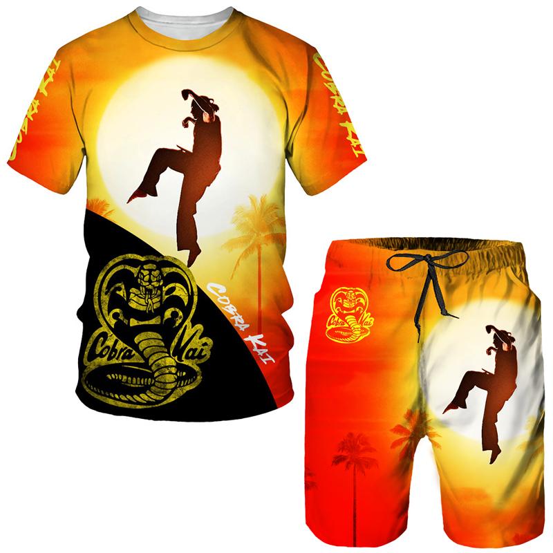 Летняя футболка/шорты/костюм с 3D принтом Cobra Kai, мужской крутой спортивный комплект с короткими рукавами, повседневная спортивная одежда в стиле хип-хоп, спортивный костюм из 2 предметов