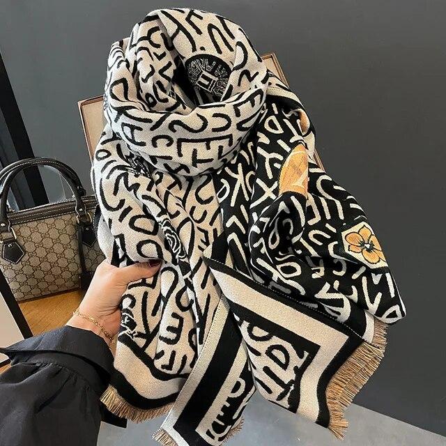 Толстый теплый зимний шарф, роскошный дизайн, принт лошади, женский кашемировый шаль из пашмины, женские шарфы с запахом, женский платок, одеяло, пончо