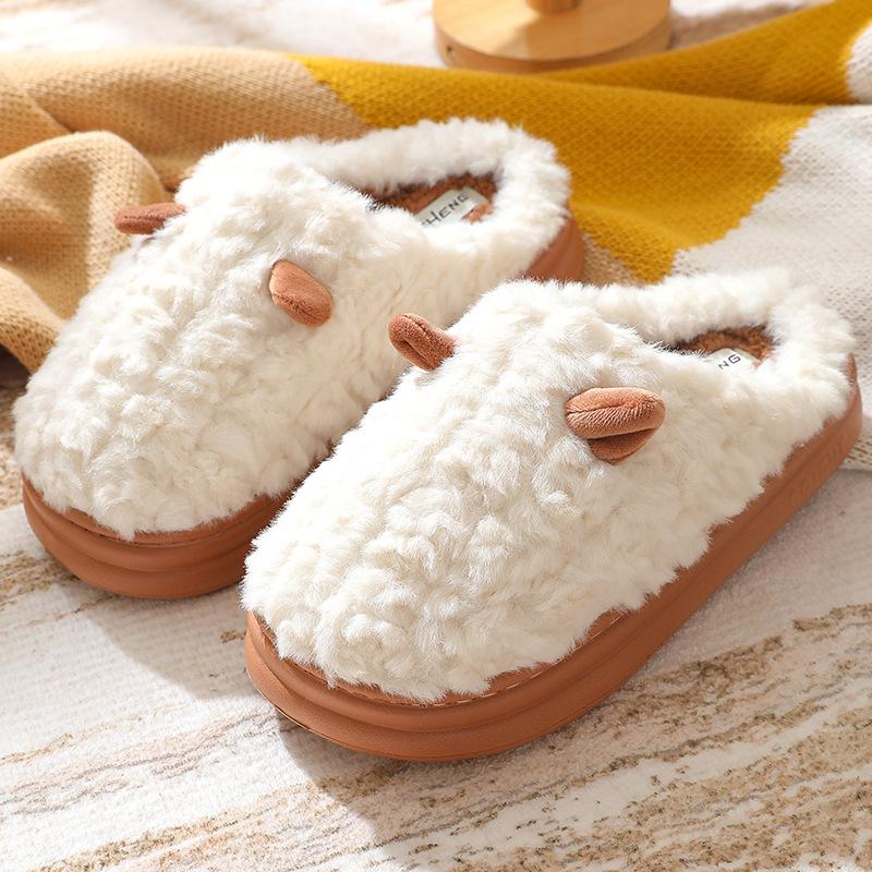 Women's Slippers Cartoon 2025 Winter New Home Couple Warm Non Slip Plush Cotton Thick Soled Floor Anti Cold Slippers Large Size