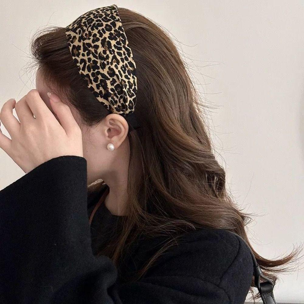 Корейская леопардовая повязка для волос, темпераментная женская повязка для волос, ретро широкая повязка на голову, для дам/девушек