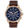 Eco-Drive Avion CA4213-18L Men's Chronograph Analog Solar Watch In Navy and Brown Leather Strap, Overseas Model