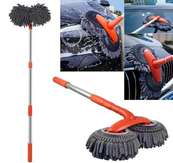 Car Wash Mop Rotating Extendable Handle Soft Bristle Brush Telescopic Long Handle Vehicle Cleaning Tool for Exterior and Interior Use