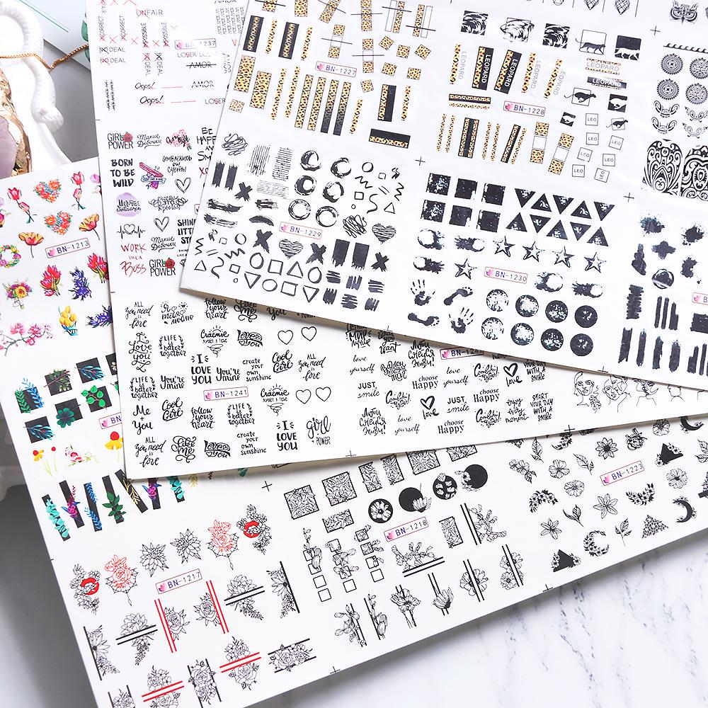 Наклейки для дизайна ногтей в 12 стилях с абстрактными, цветочными и геометрическими рисунками