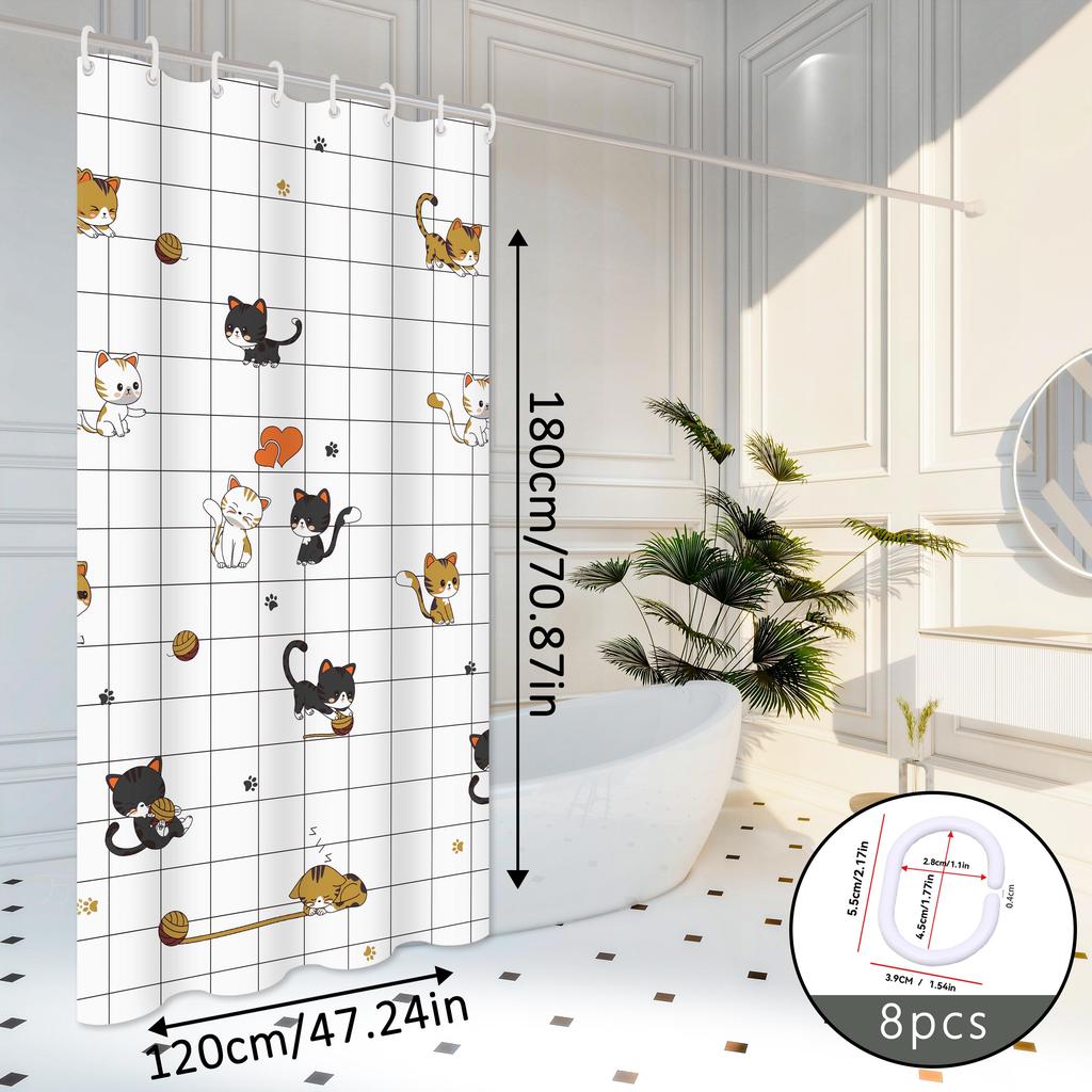 1 Piece of Cute Naughty Cat Pattern Bathroom Curtain, Partition Curtain, Adds a Cute Element to the Bathroom, Made of Peva Material, Easy to Clean