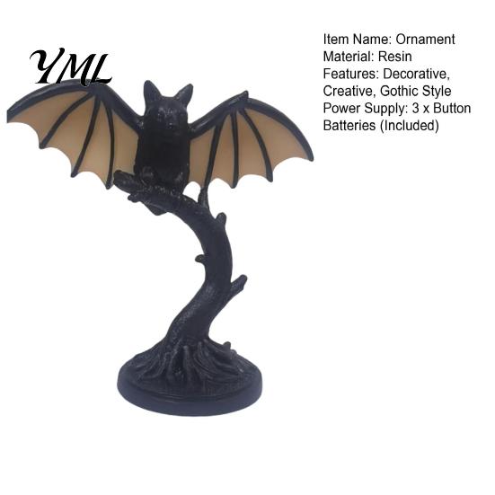 Gothic Theme Interior Lighting Vintage Black Bat Table Lamp, Resin Decorative Night Light, Retro Alternative Home Aesthetic Decor Style Desk Lamp for