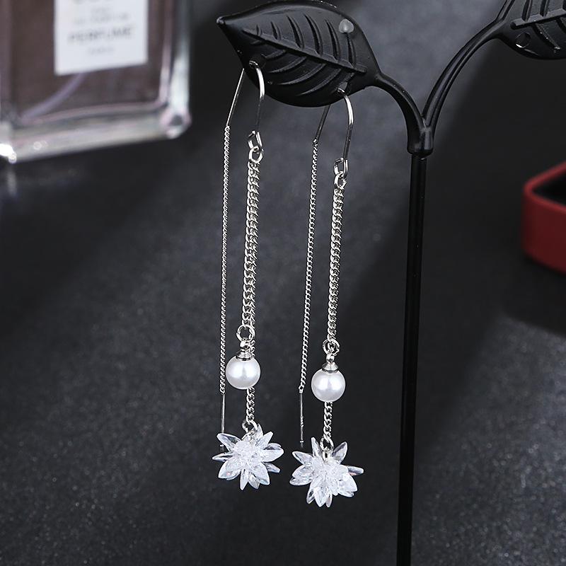 Корейские длинные серьги-игл S925 Silver Star & Moon Leaf Clover для женщин