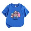 Kids Boys Girls 100% Cotton Crew Neck Short Sleeve T-Shirt, Cute Gaming Fat Cat Print Casual Funny Shirt, Comfy Tees for Daily Wear Leisure Home Party